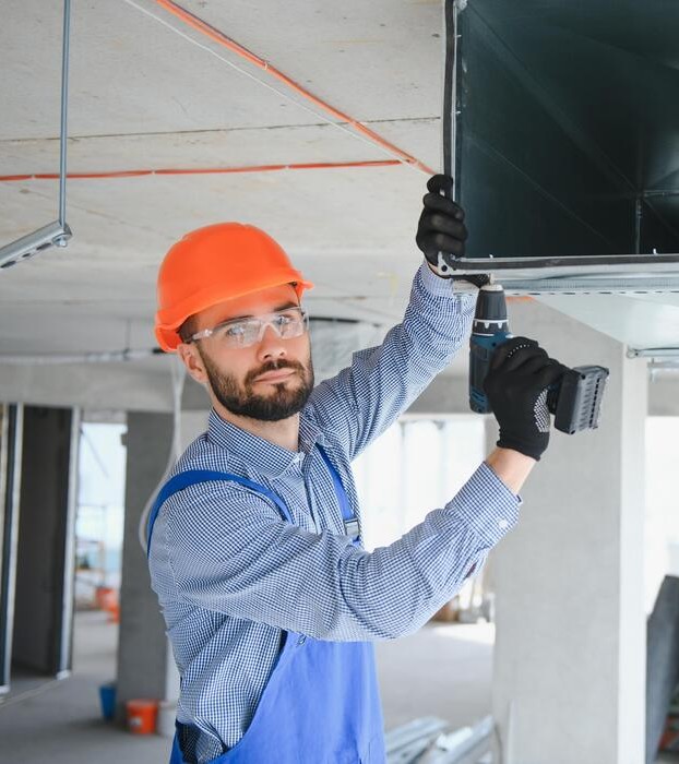 hvac engineer install heat recovery ventilation system for new house copy space photo